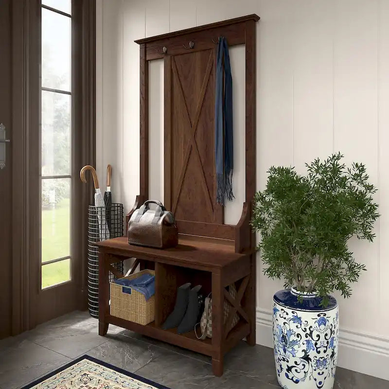 Porte-manteau d'entrée, banc avec meuble à chaussures