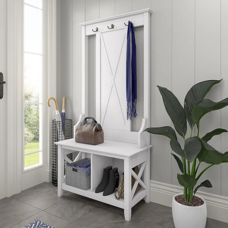 Porte-manteau d'entrée, banc avec meuble à chaussures