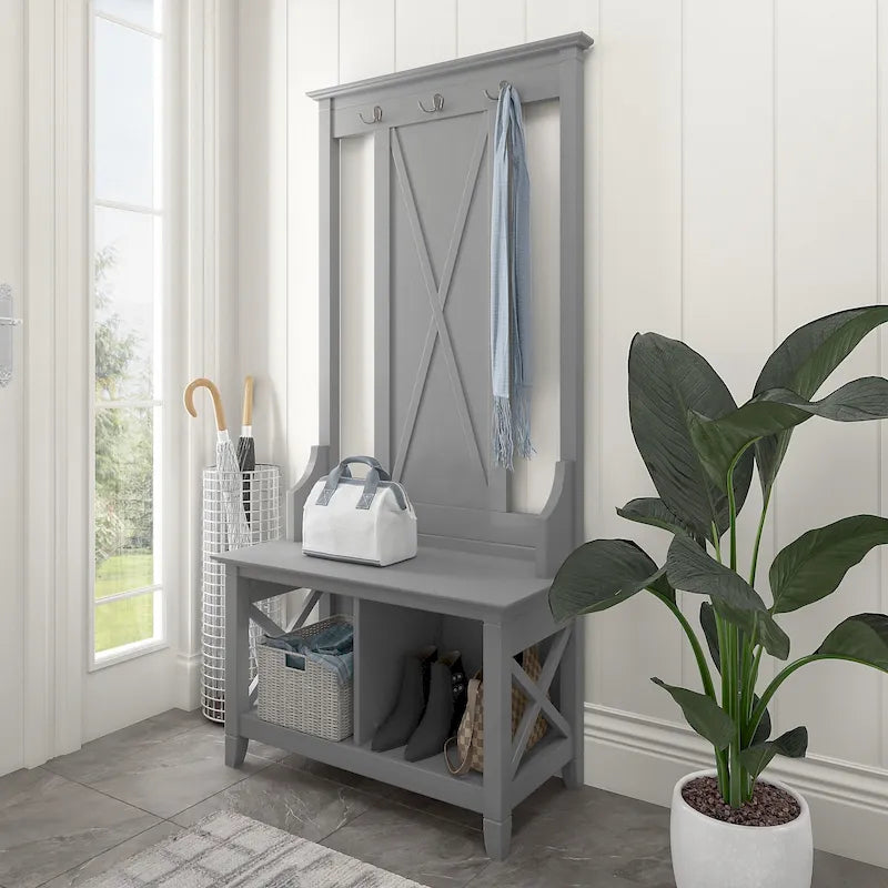 Porte-manteau d'entrée, banc avec meuble à chaussures