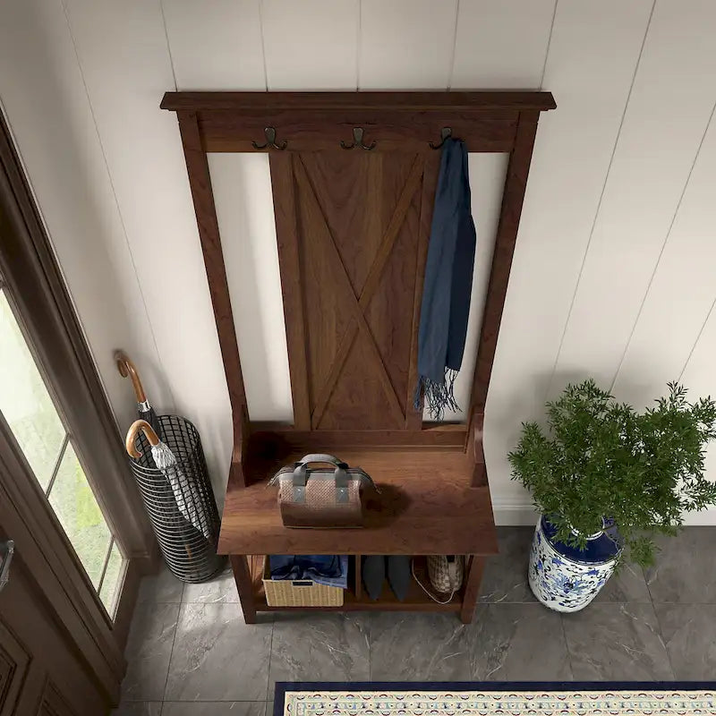 Porte-manteau d'entrée, banc avec meuble à chaussures