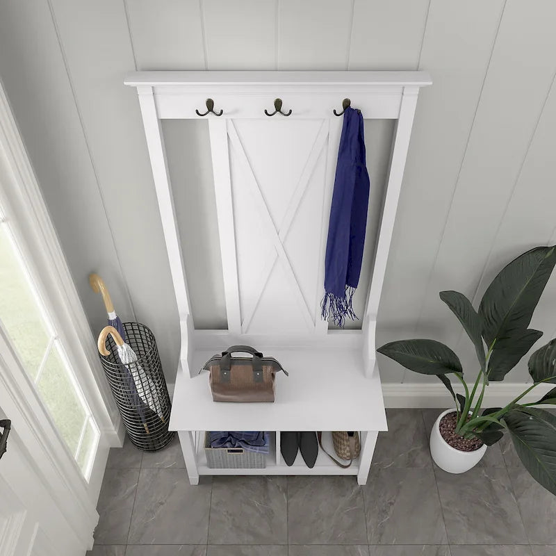 Porte-manteau d'entrée, banc avec meuble à chaussures