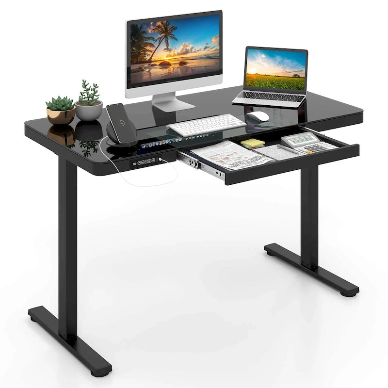 Bureau debout en verre avec tiroirs