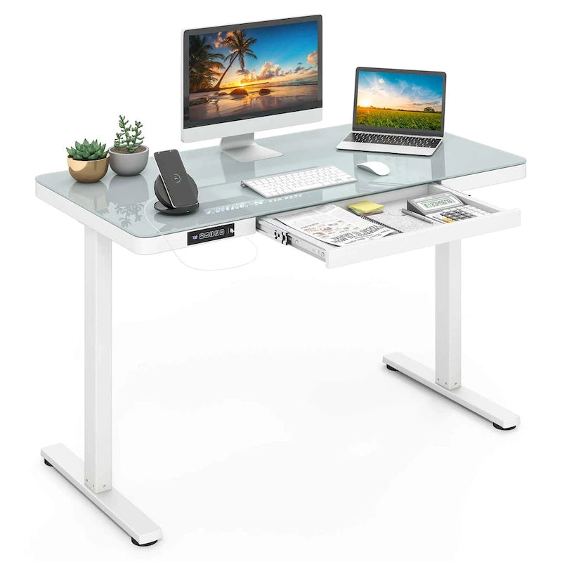 Bureau debout en verre avec tiroirs