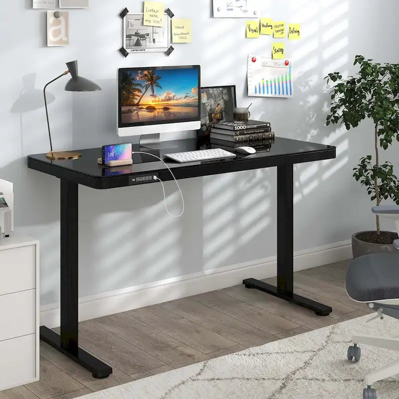 Bureau debout en verre avec tiroirs