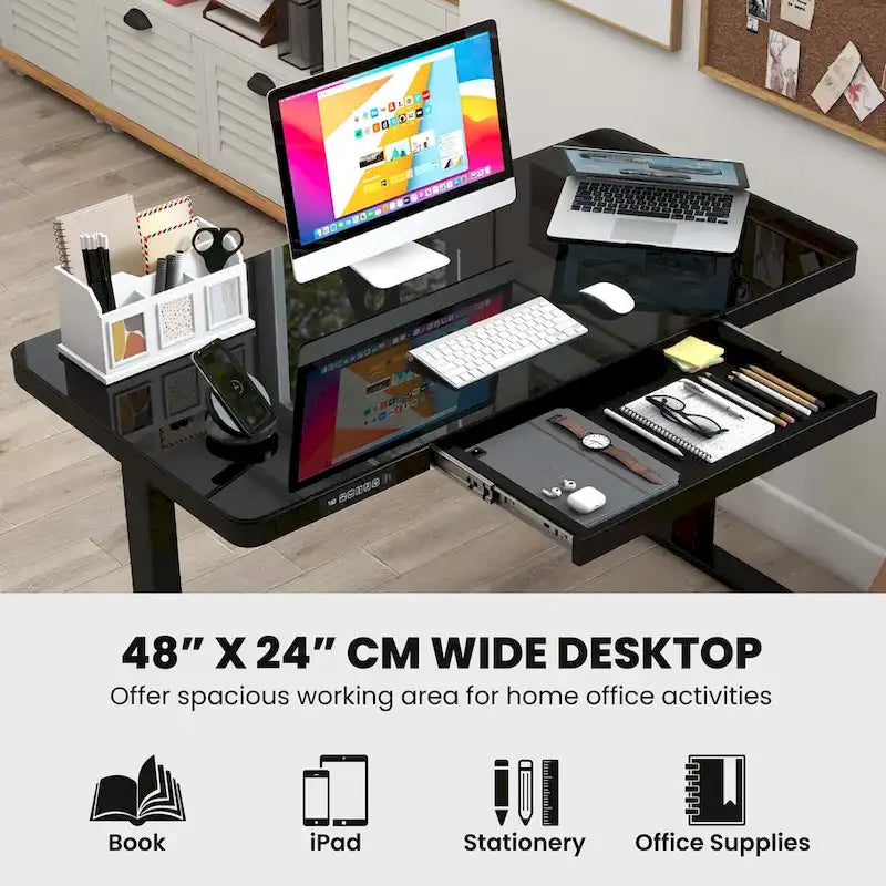 Bureau debout en verre avec tiroirs