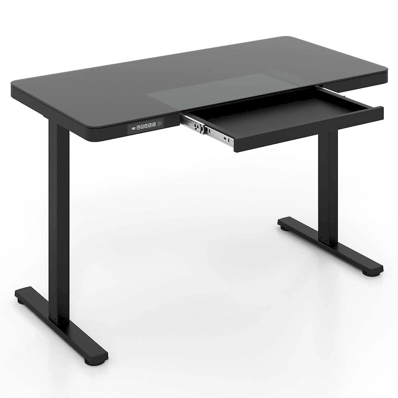 Bureau debout en verre avec tiroirs
