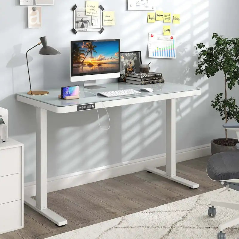 Bureau debout en verre avec tiroirs