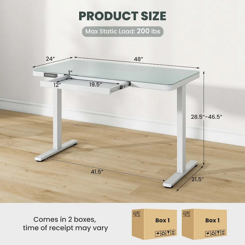 Bureau debout en verre avec tiroirs