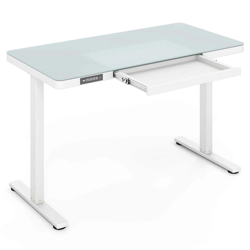 Bureau debout en verre avec tiroirs