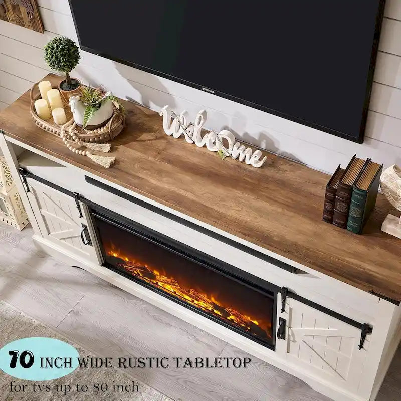 Meuble TV de cheminée de ferme pour téléviseur de 80 pouces