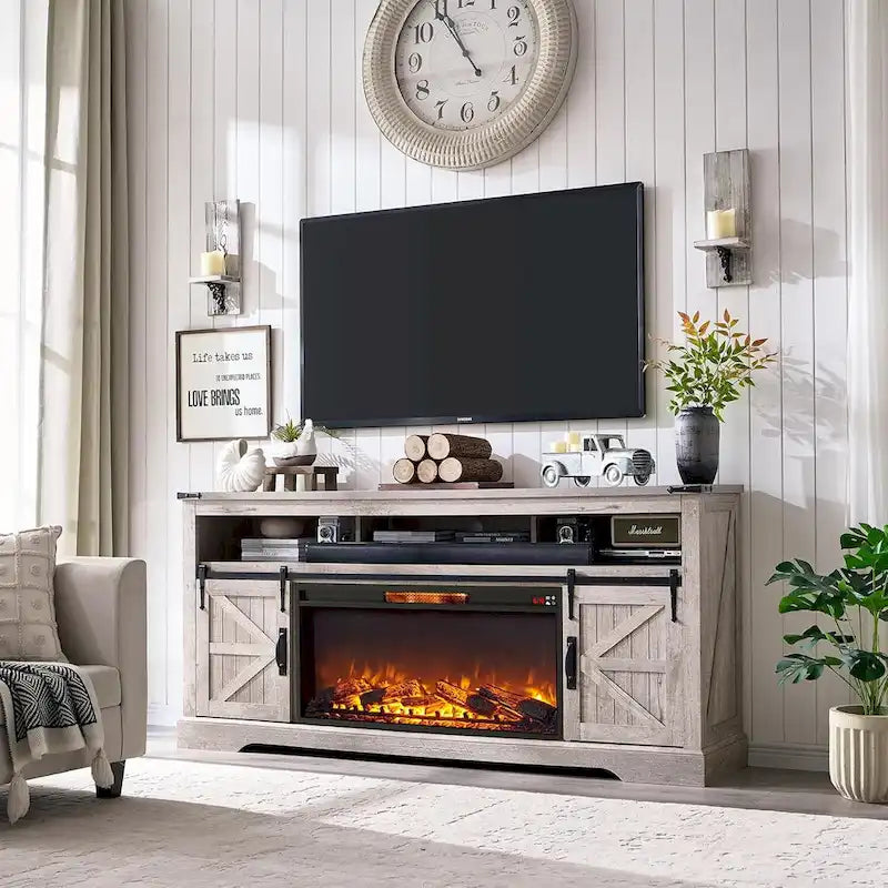 Meuble TV de cheminée de ferme pour téléviseur de 80 pouces