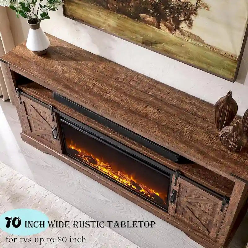 Meuble TV de cheminée de ferme pour téléviseur de 80 pouces