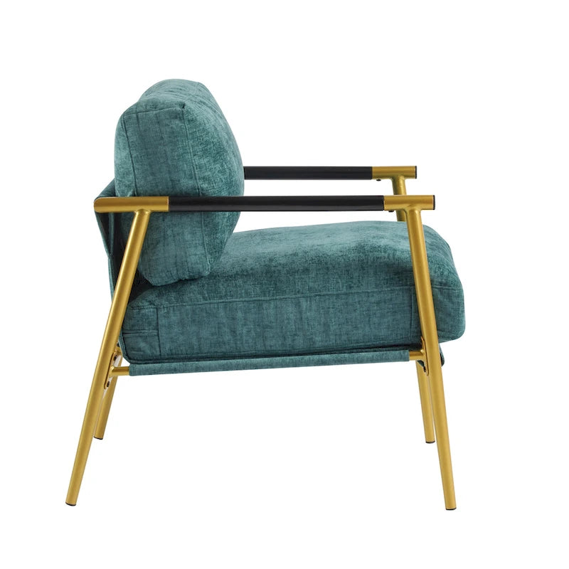 Structure métallique minimaliste et accoudoirs en bois