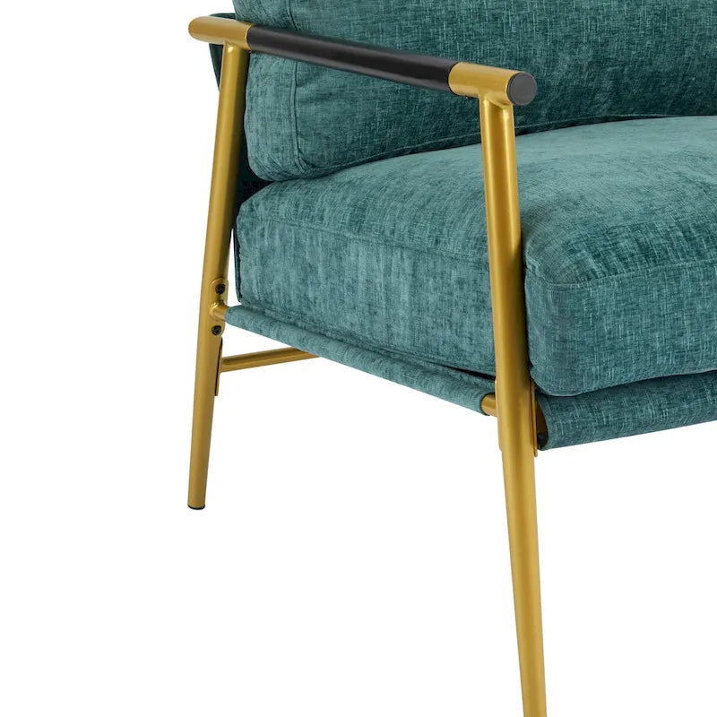 Structure métallique minimaliste et accoudoirs en bois