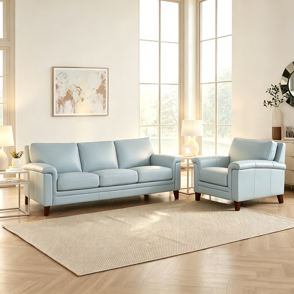 Canapé et fauteuil en cuir pleine fleur