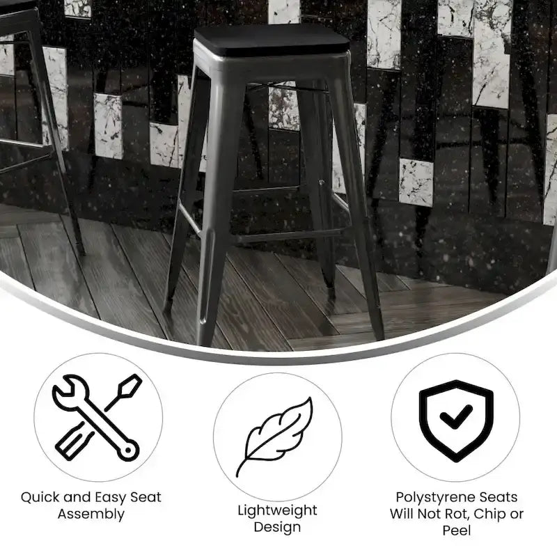 Tabouret de bar sans dossier avec assise en polyrésine