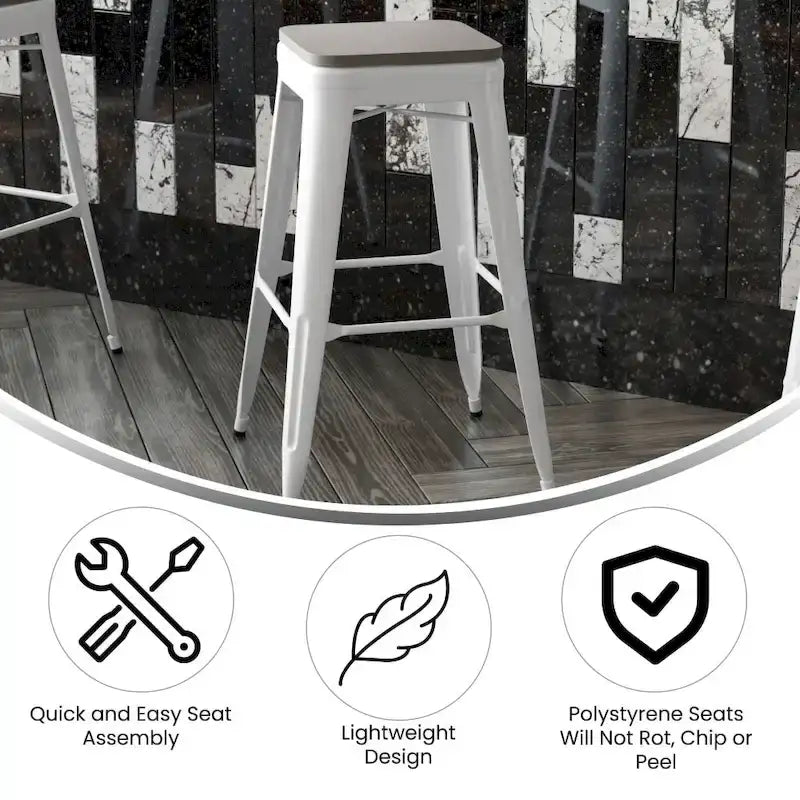 Tabouret de bar sans dossier avec assise en polyrésine