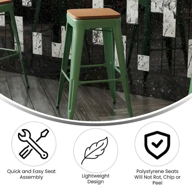 Tabouret de bar sans dossier avec assise en polyrésine