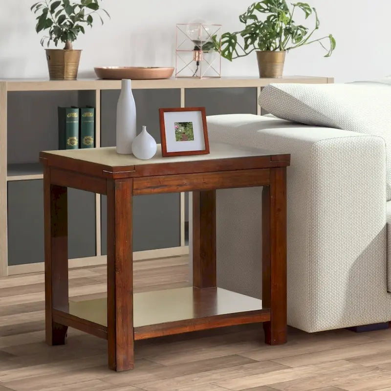 Table d'appoint à niveau unique en bois massif, finition cerisier de style classique