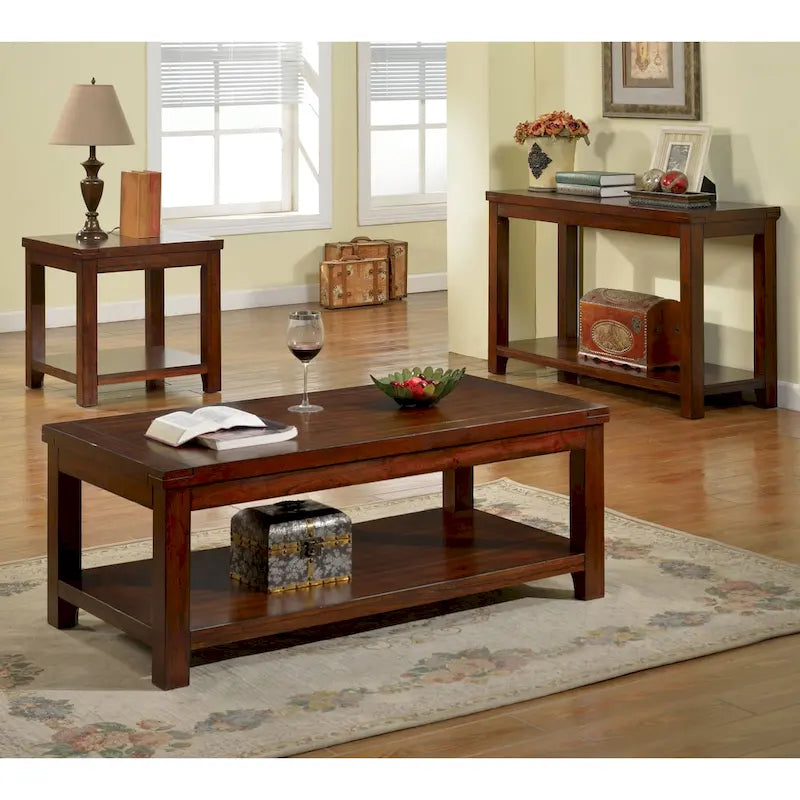 Table d'appoint à niveau unique en bois massif, finition cerisier de style classique