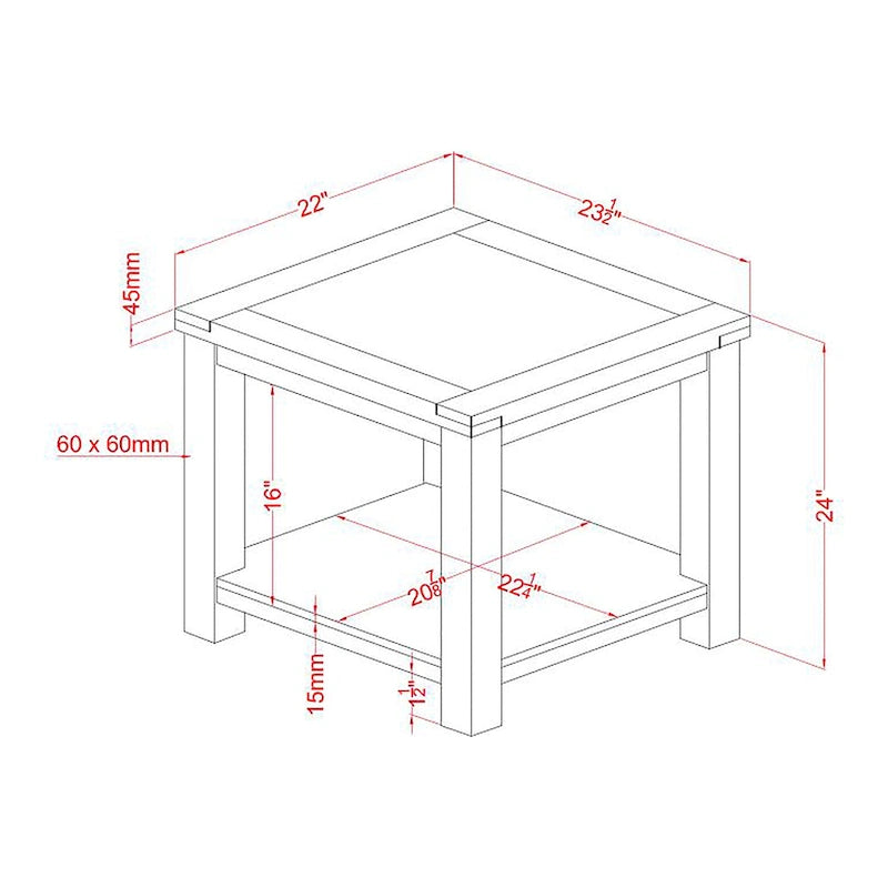 Table d'appoint à niveau unique en bois massif, finition cerisier de style classique