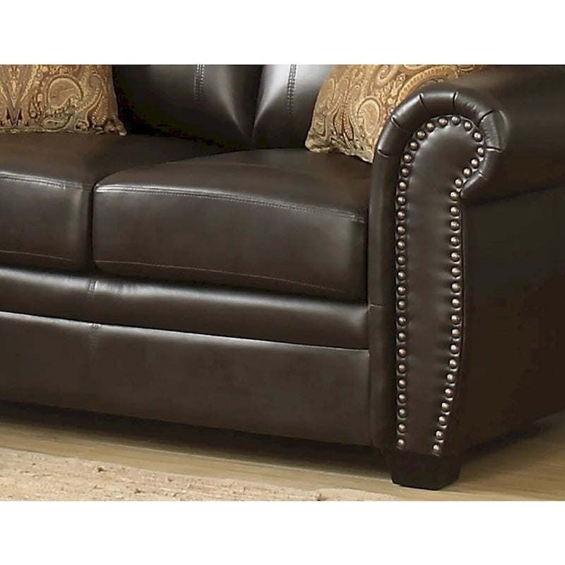 Causeuse fixe en cuir italien marron traditionnel