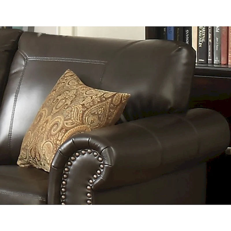 Causeuse fixe en cuir italien marron traditionnel