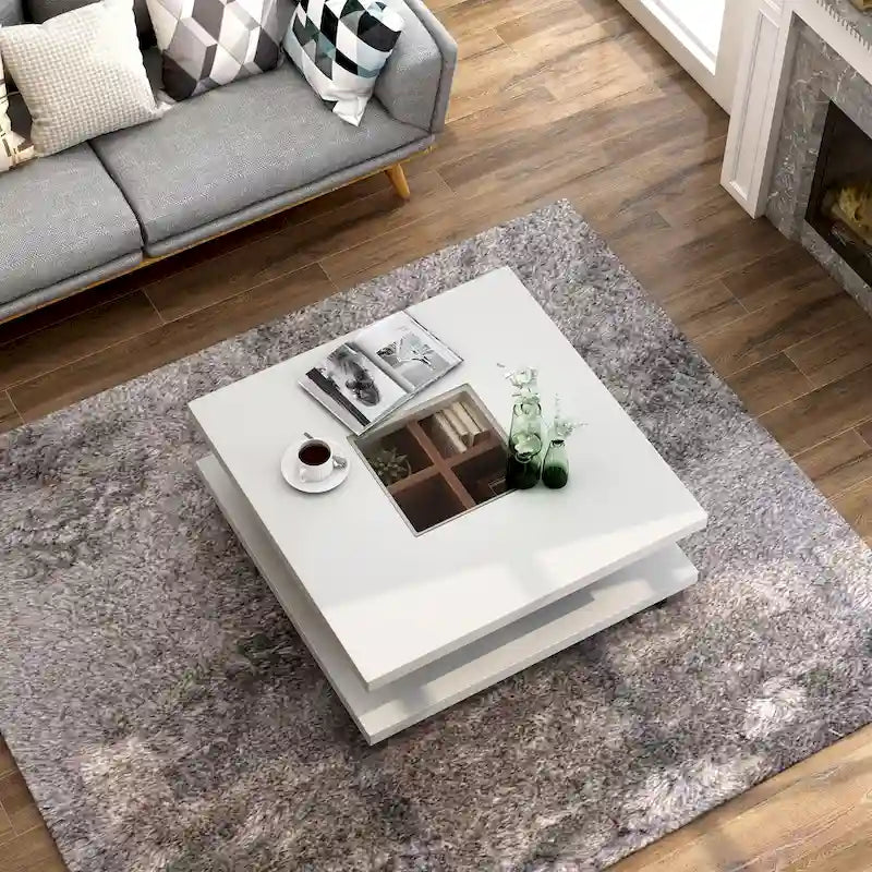 Table basse basse en verre blanc