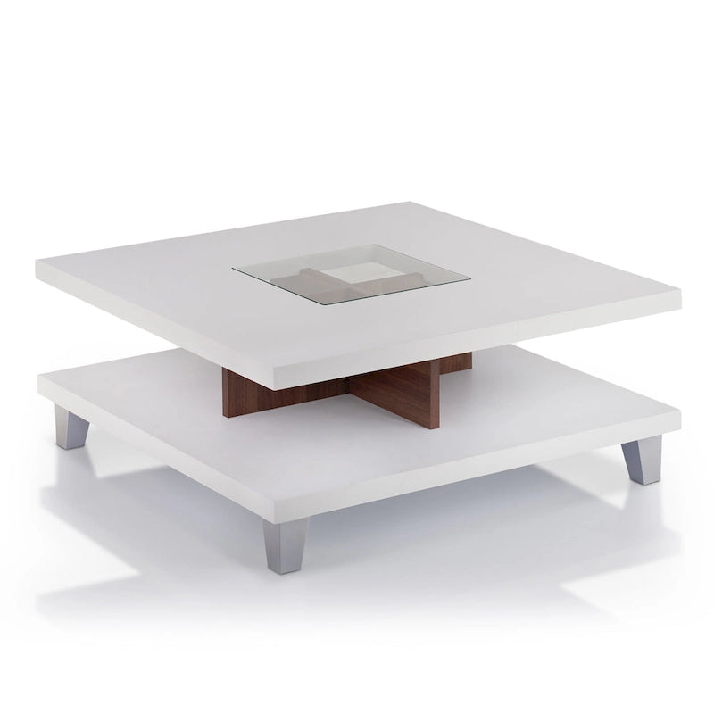 Table basse basse en verre blanc