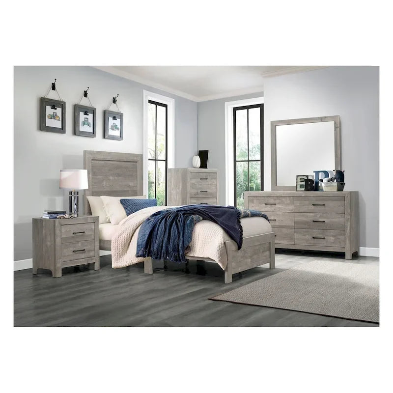 Lit et armoire de chambre de style panneau gris moderne