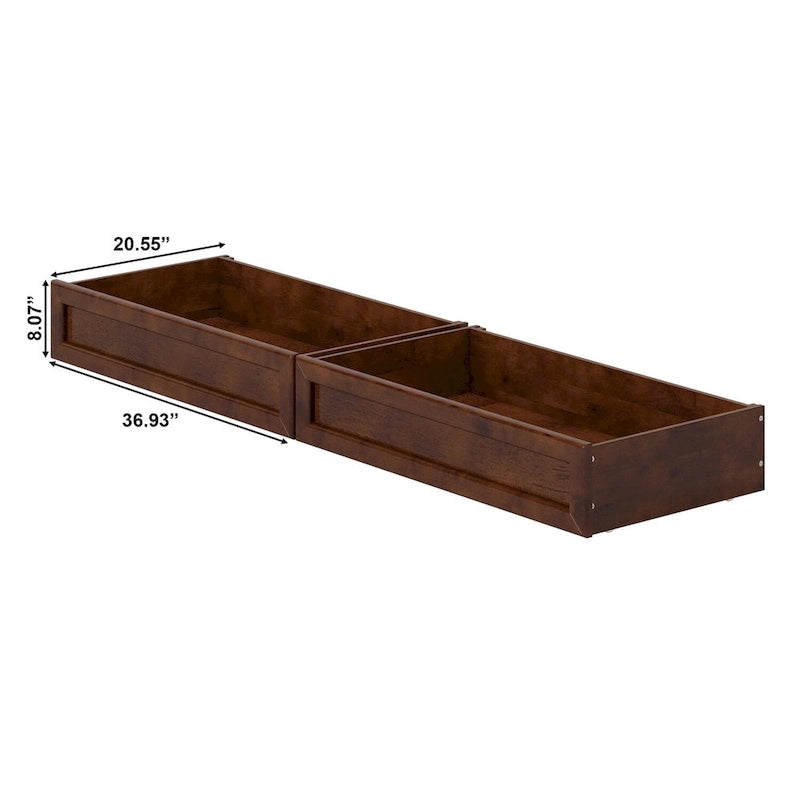 Tiroirs de rangement sous lit style moderne du milieu du siècle pour lits jumeaux/doubles