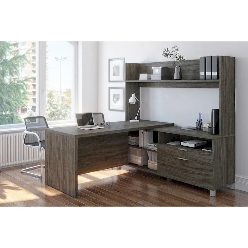 Bureau d'angle avec huche ouverte