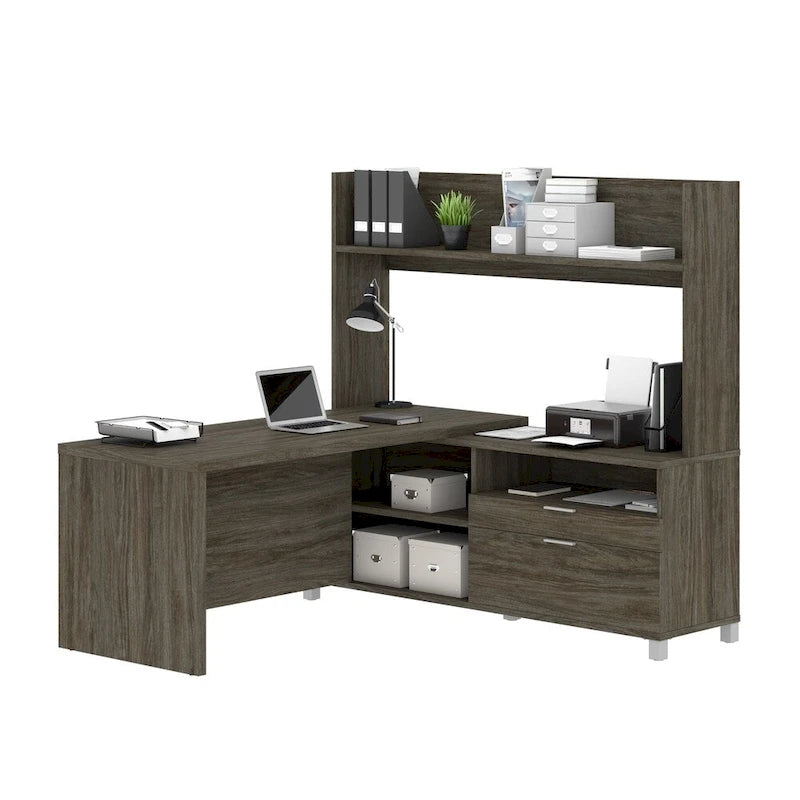 Bureau d'angle avec huche ouverte