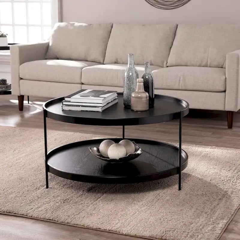 Table basse Century Modern à deux niveaux en grain de bois rond