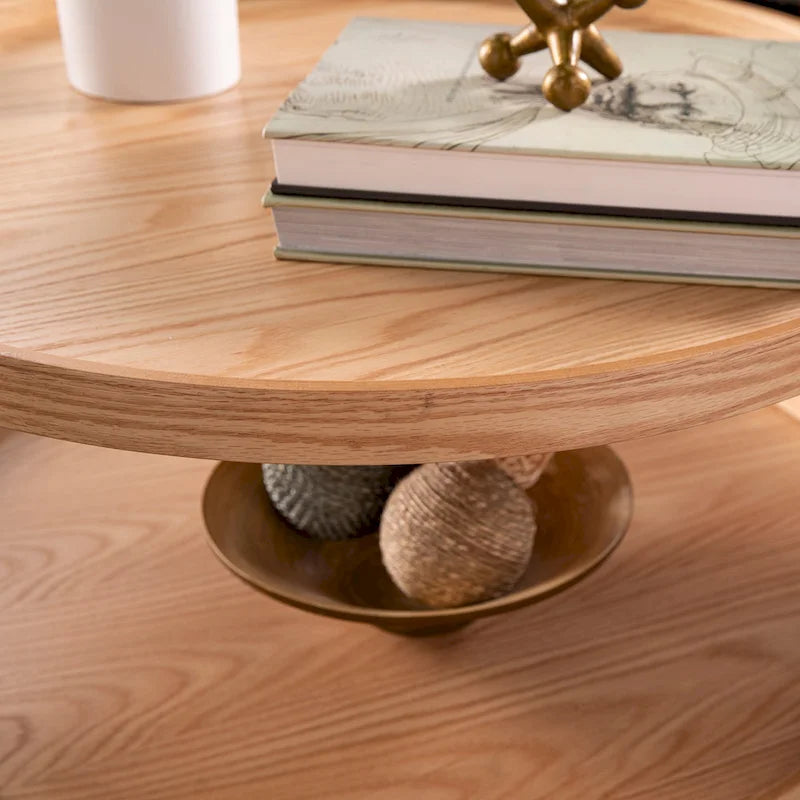 Table basse Century Modern à deux niveaux en grain de bois rond