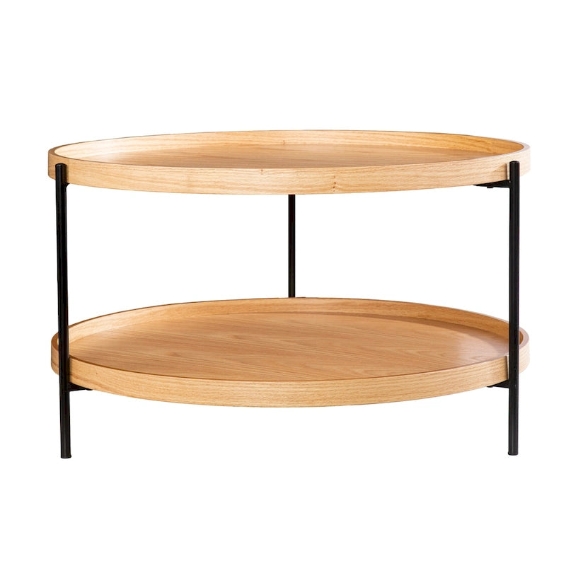 Table basse Century Modern à deux niveaux en grain de bois rond