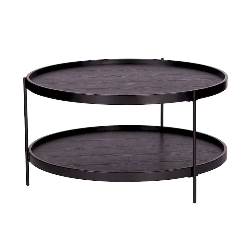 Table basse Century Modern à deux niveaux en grain de bois rond
