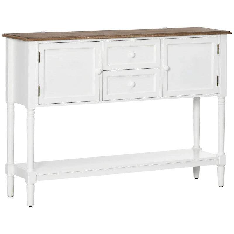 Table d'entrée vintage, armoires et étagère inférieure