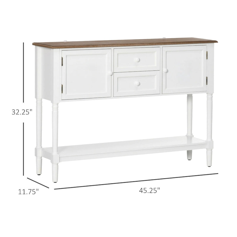 Table d'entrée vintage, armoires et étagère inférieure