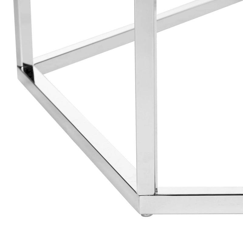 Table basse hexagonale en verre chromé