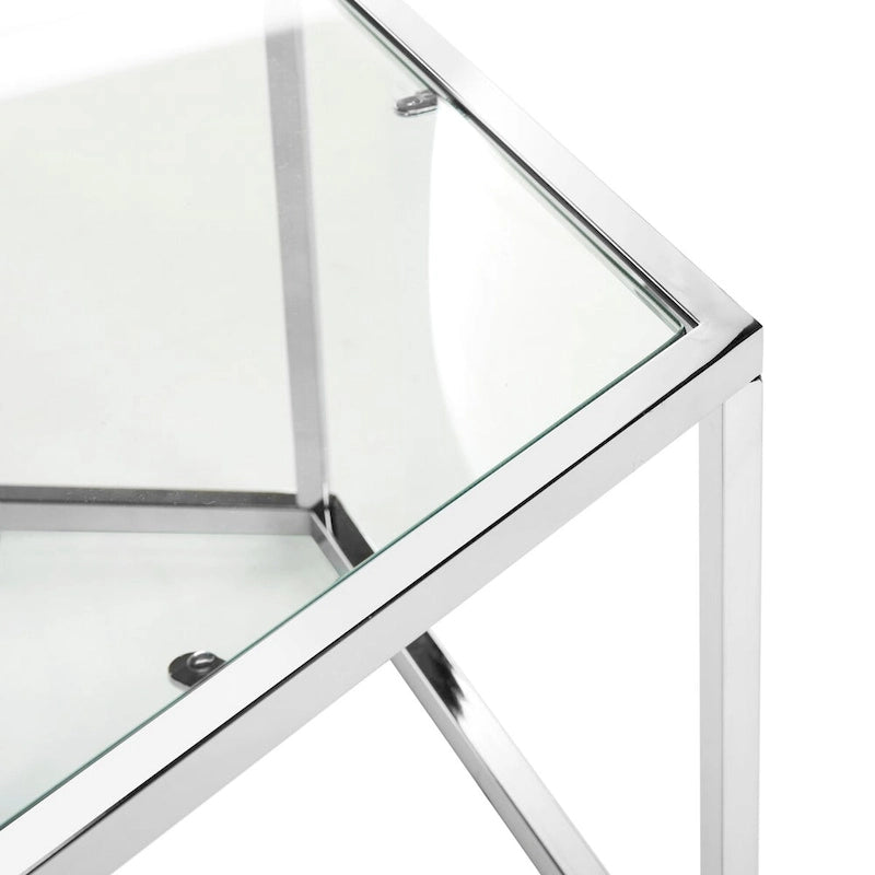 Table basse hexagonale en verre chromé