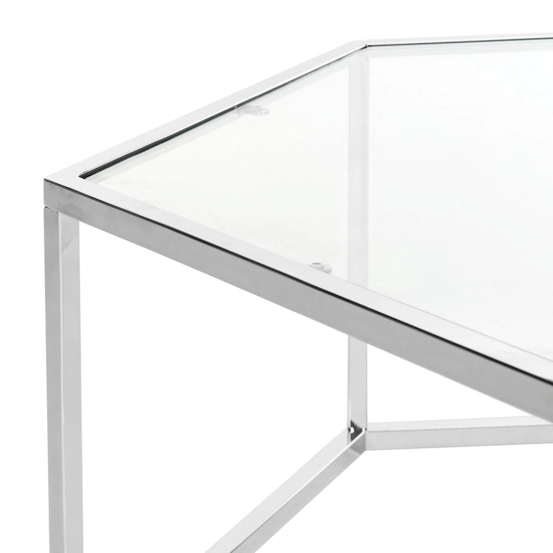 Table basse hexagonale en verre chromé