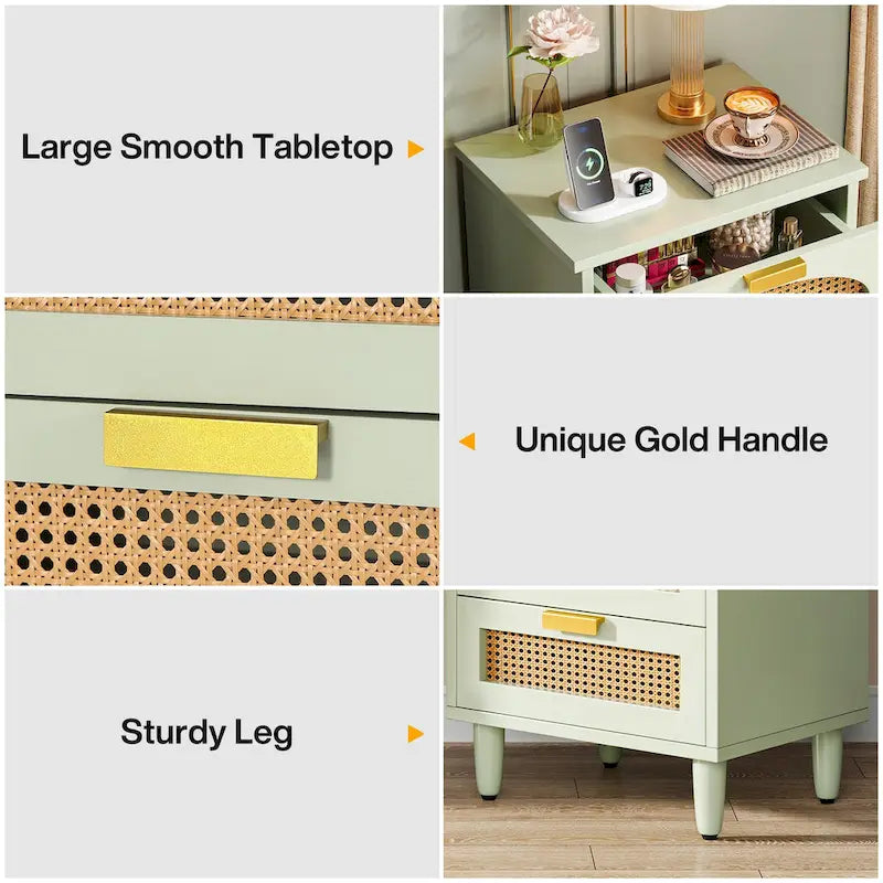 Table de chevet en bois/rotin