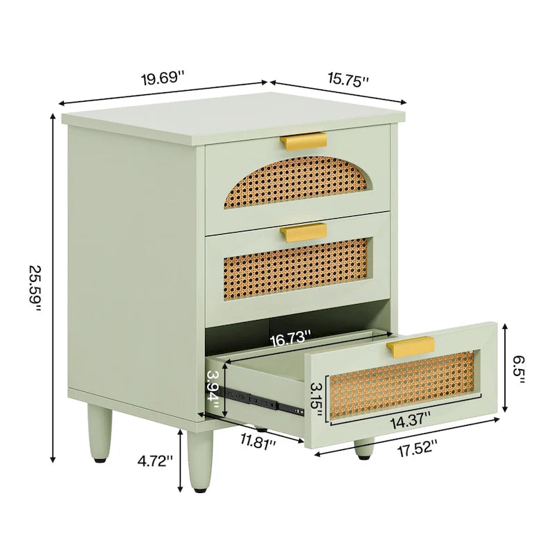 Table de chevet en bois/rotin