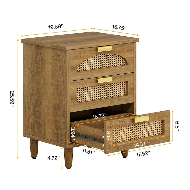 Table de chevet en bois/rotin