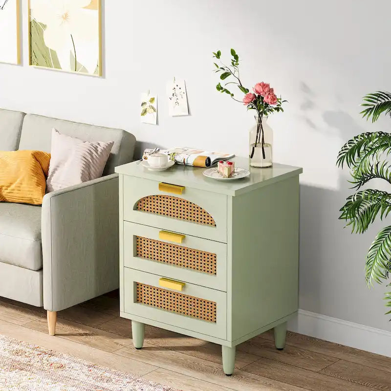Table de chevet en bois/rotin