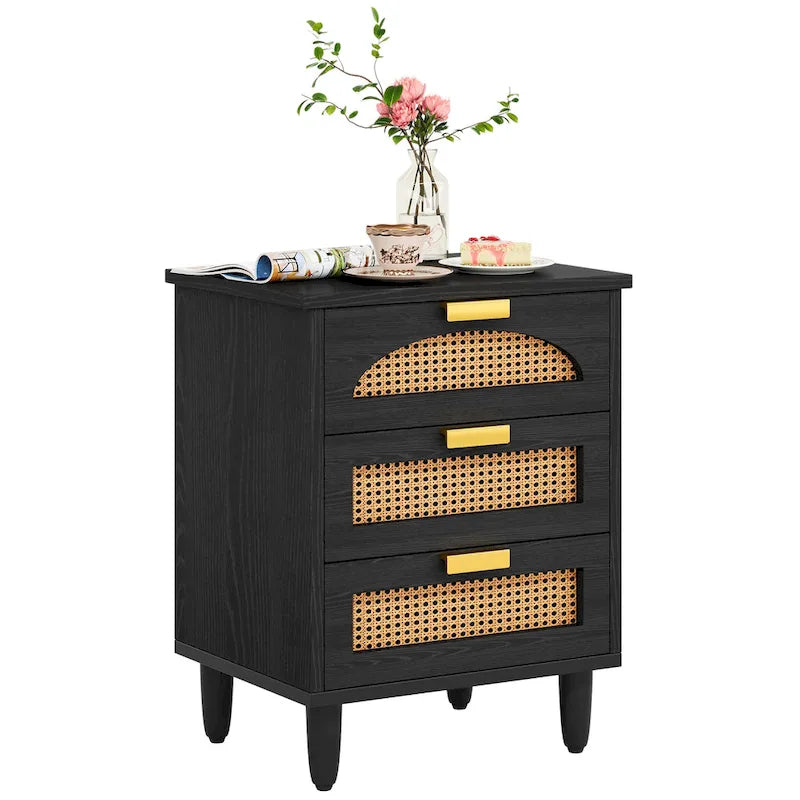 Table de chevet en bois/rotin