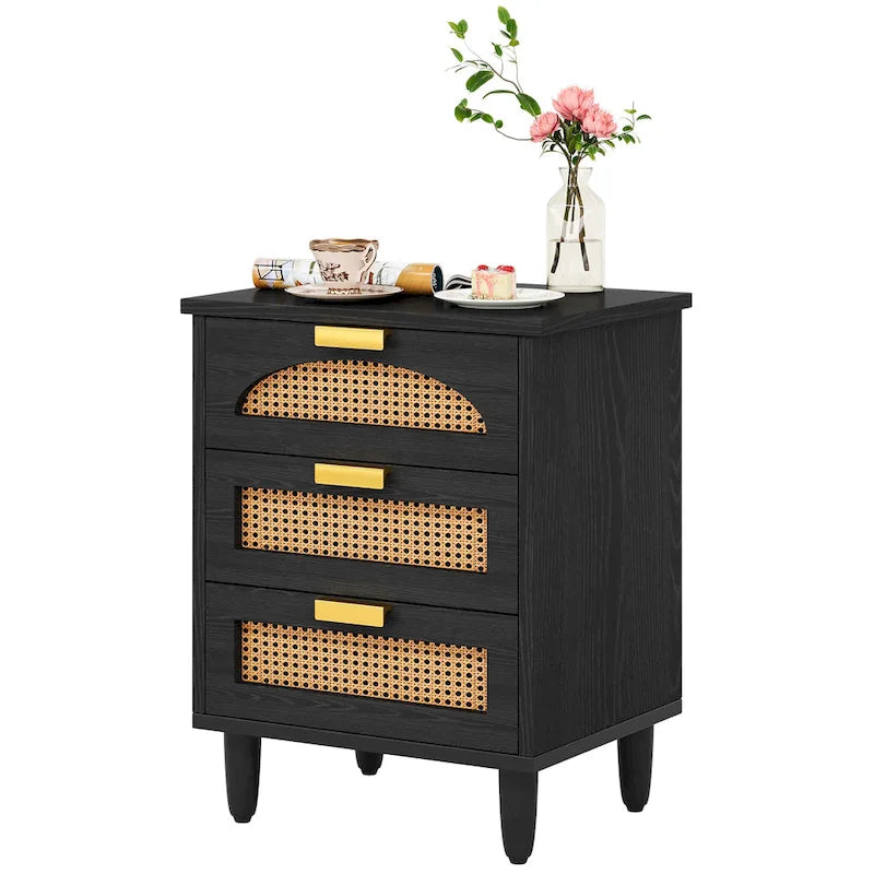 Table de chevet en bois/rotin