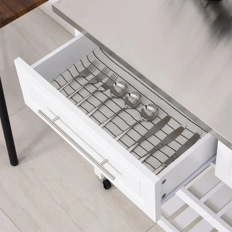 Îlot de cuisine avec plateau en acier inoxydable