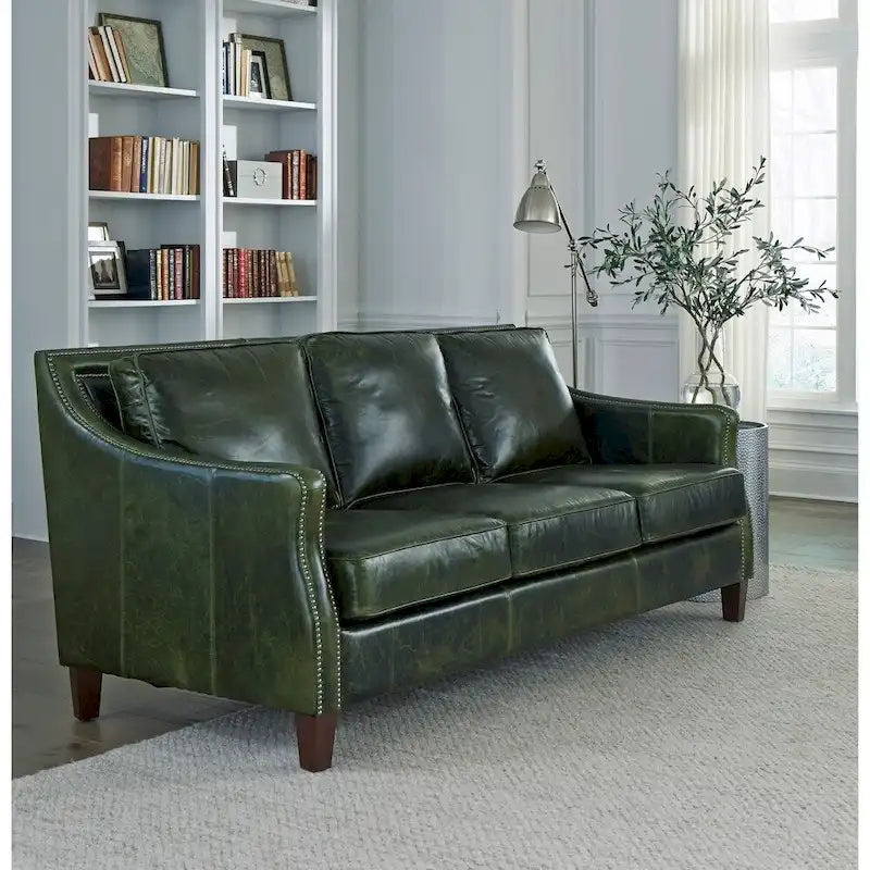 Canapé, causeuse et fauteuil en cuir pleine fleur vert